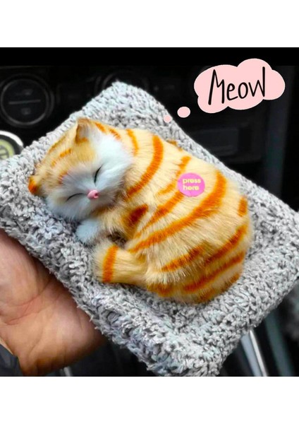Kawai Cat Minderde Uyuyan Sesli Peluş Kedi