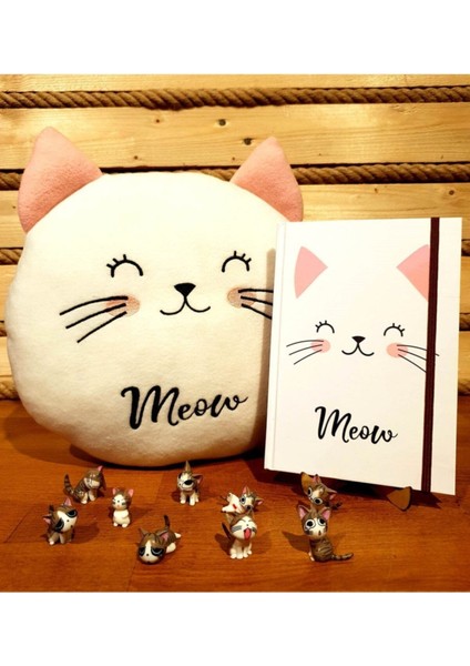 Sevimli Kedi Polar Yastık ve 9 Kedicikli Kedi Defter Arkadaşa Hediye