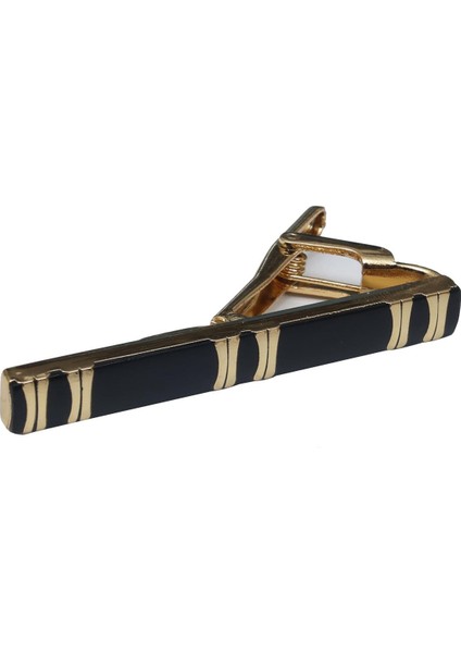 Gold Siyah Renk Desenli Kravat Iğnesi & Maşası