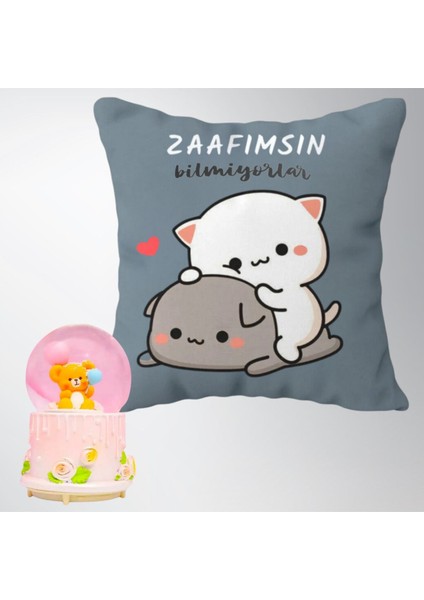 Zaafımsın Bilmiyorlar Puf Yastık & Tatlı Panda Işıklı Kar Küresi