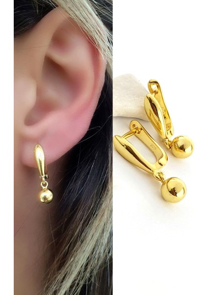 Italyan Tasarımı 925AYAR Gümüş Üzerine Altın Kaplama Sallantılı Top Küpe