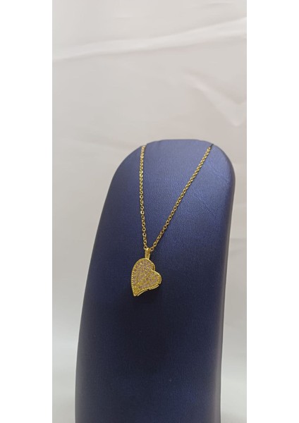 316 L Paslanmaz Çelik Gold/altın Zirkon Taşlı Kalp Kolye