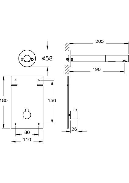 Origin A47111 Ankastre Uzun Temassız Lavabo Bataryası, Sıva Üstü, Krom