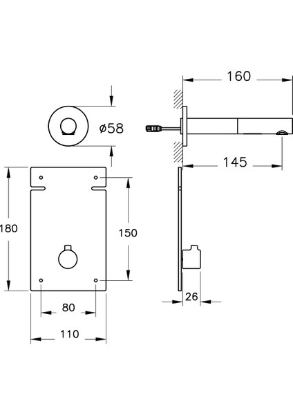 Origin A47110 Ankastre Kısa Temassız Lavabo Bataryası, Sıva Üstü, Krom