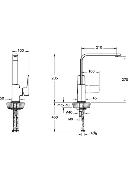 Root Square A42753ENR BluEco Mutfak Eviye Bataryası, Krom