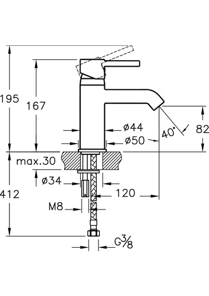 Minimax S A41984 Lavabo Bataryası, Krom