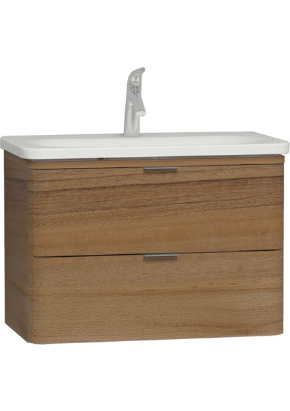 Nest Trendy 56147 Lavabo Dolabı, Çift Çekmeceli, Hareli Doğal Ahşap 80 cm