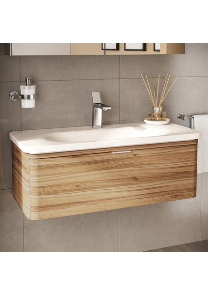 Nest Trendy 56141 Lavabo Dolabı, Tek Çekmeceli, 100 cm, Hareli Doğal Ahşap modelleri