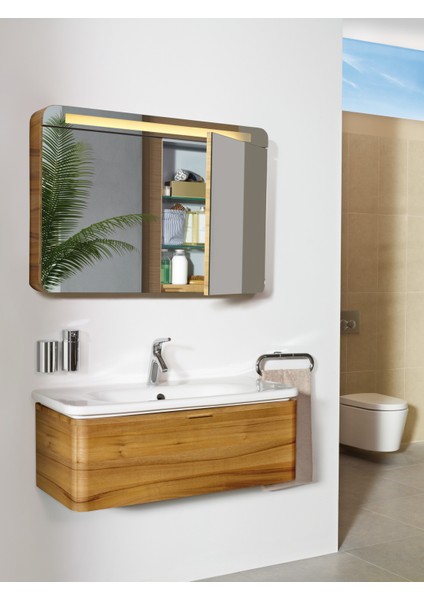 Nest Trendy 56141 Lavabo Dolabı, Tek Çekmeceli, 100 cm, Hareli Doğal Ahşap fırsatları