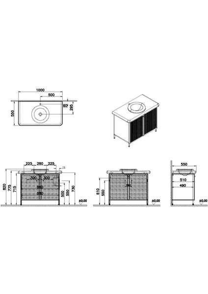 Liquid 66742 Lavabo Dolabı, Ayaklı, Metal Kapaklı, 100 cm
