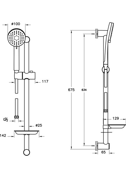 Slim A45678STA 3F Sürgülü El Duşu Takımı, Krom