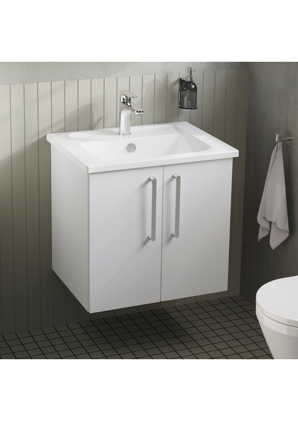 Root Flat 66354 Lavabo Dolabı, Kapaklı, Parlak Beyaz,60 cm