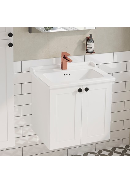 Root Classic 68701 Lavabo Dolabı, Kapaklı, Mat Beyaz, 60 cm