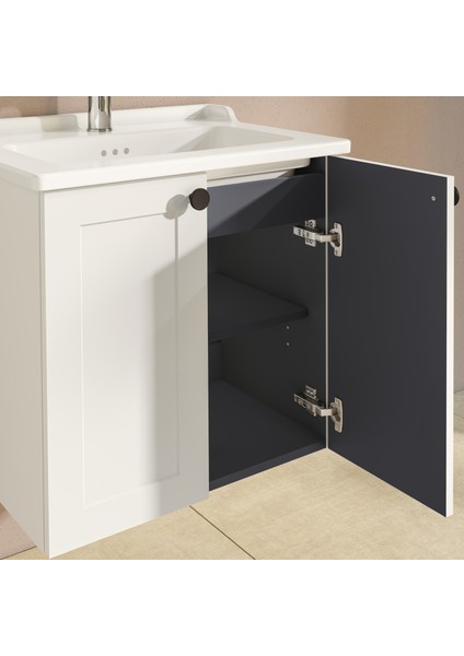 Root Classic 68701 Lavabo Dolabı, Kapaklı, Mat Beyaz, 60 cm