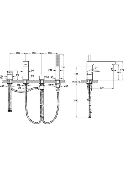 Root Square A4275734 Küvet Bataryası, 4 Delikli, Fırçalı Nikel fiyatları
