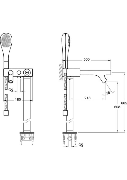 İstanbul A41819 Joystick Küvet Bataryası, Yerden, El Duşlu Krom