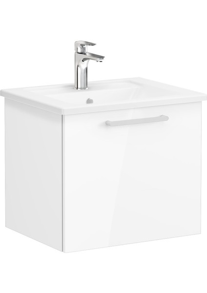 Root 66414  Lavabo Dolabı, Tek Çekmeceli, 60 cm, Parlak Beyaz, Köşeli Lavabolu