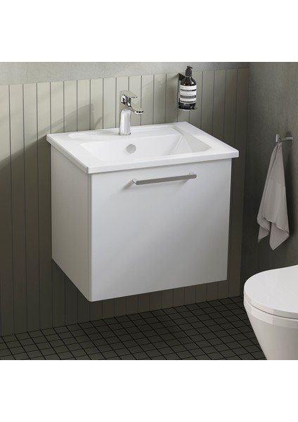 Root 66414  Lavabo Dolabı, Tek Çekmeceli, 60 cm, Parlak Beyaz, Köşeli Lavabolu