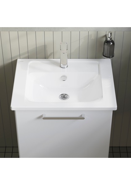 Root 66414  Lavabo Dolabı, Tek Çekmeceli, 60 cm, Parlak Beyaz, Köşeli Lavabolu