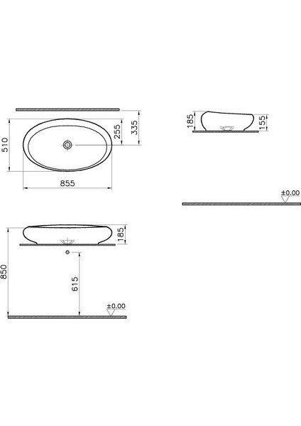 İstanbul 4446B470-0016 Çanak Lavabo, Oval, Siyah, 85x81 cm