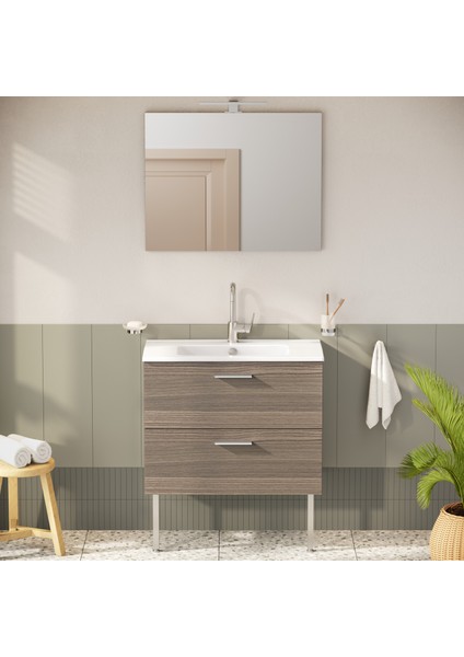 Mia 75076 Banyo Dolabı Seti Çekmeceli, Ayaklı, 80 cm, Cordoba