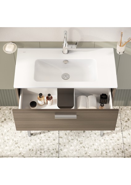 Mia 75076 Banyo Dolabı Seti Çekmeceli, Ayaklı, 80 cm, Cordoba