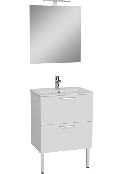 Mia 75071 Banyo Dolabı Seti Çekmeceli, Ayaklı, 60 cm, Parlak Beyaz