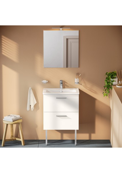 Mia 75071 Banyo Dolabı Seti Çekmeceli, Ayaklı, 60 cm, Parlak Beyaz fiyatları