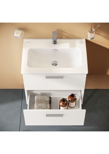 Mia 75071 Banyo Dolabı Seti Çekmeceli, Ayaklı, 60 cm, Parlak Beyaz modelleri