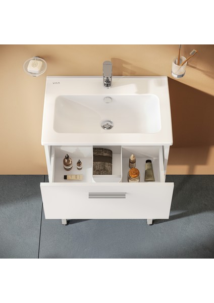 Mia 75071 Banyo Dolabı Seti Çekmeceli, Ayaklı, 60 cm, Parlak Beyaz fırsatları
