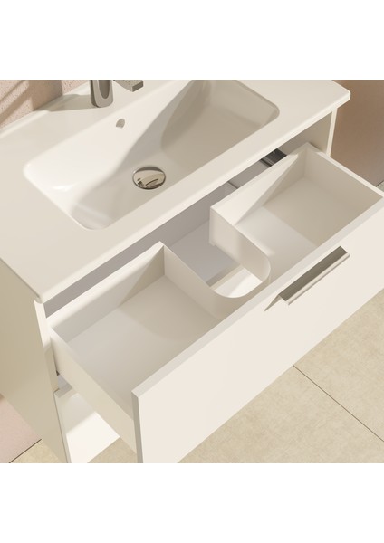 Mia 75071 Banyo Dolabı Seti Çekmeceli, Ayaklı, 60 cm, Parlak Beyaz
