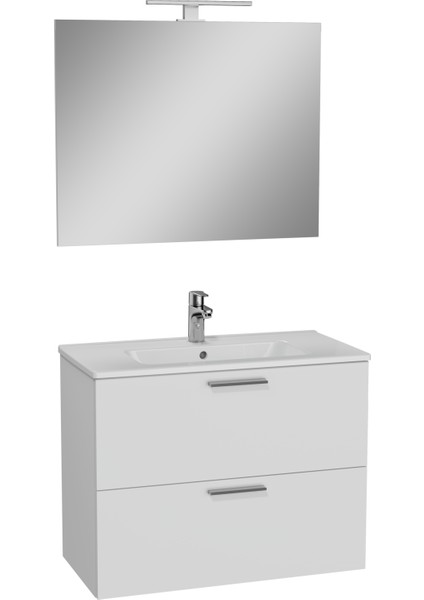 Mia 75024 Banyo Dolabı Seti, Çekmeceli, 80 cm, Parlak Beyaz