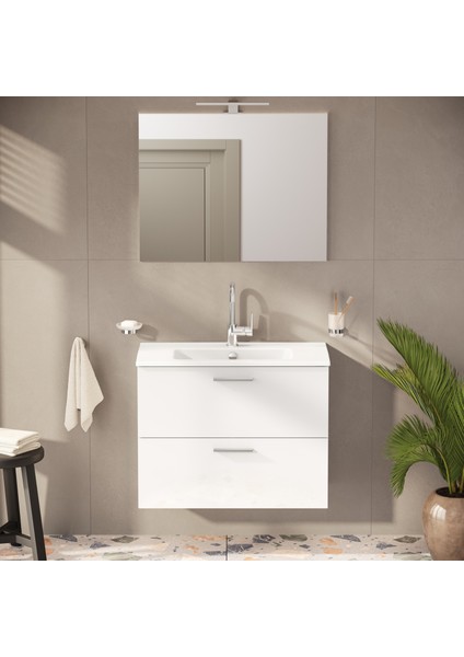 Mia 75024 Banyo Dolabı Seti, Çekmeceli, 80 cm, Parlak Beyaz fiyatları