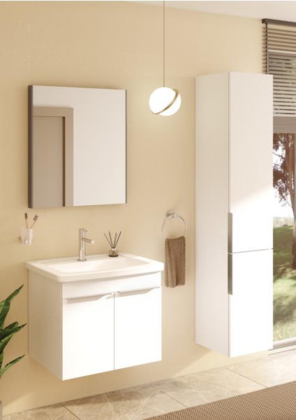 Quadrum 62539 Lavabo Dolabı, Kapaklı, 65 cm, Parlak Beyaz