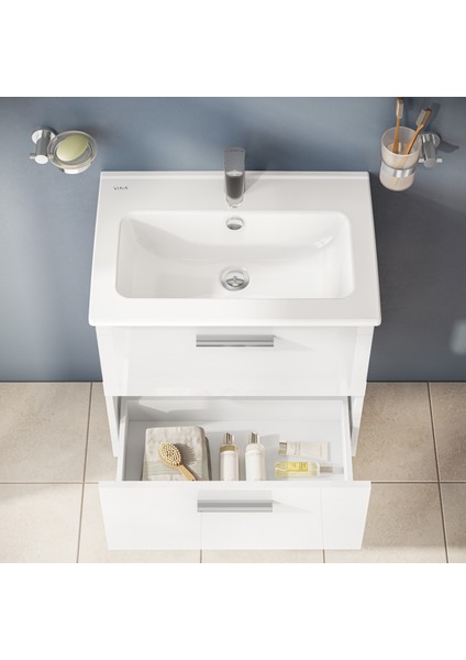 Mia 75021 Banyo Dolabı Seti, Çekmeceli, 60 cm, Parlak Beyaz indirimleri
