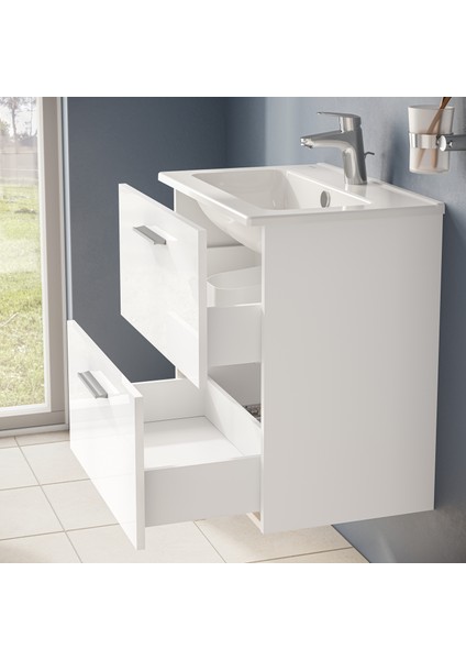 Mia 75021 Banyo Dolabı Seti, Çekmeceli, 60 cm, Parlak Beyaz