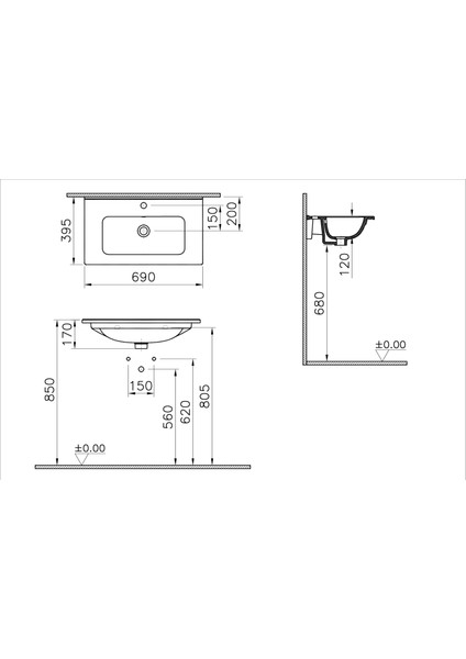 Mia 7463L003-0001 Etajerli Lavabo, 70 cm, Beyaz