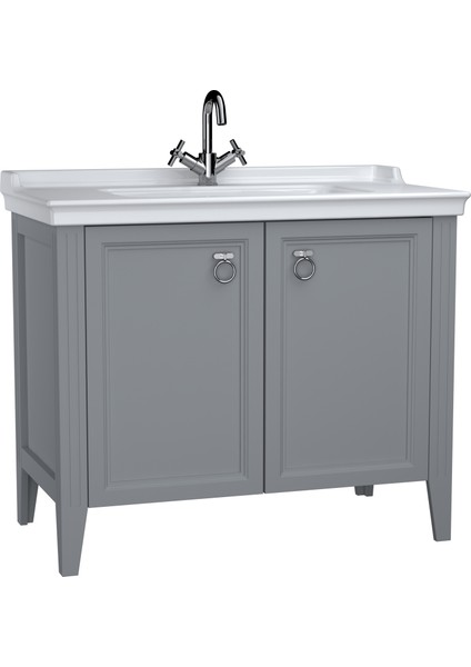 Valarte 62157 Lavabo Dolabı, Kapaklı, Etajerli Lavabolu, Krom Kulplu, 100 cm, Mat Gri