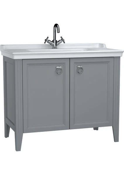 Valarte 62157 Lavabo Dolabı, Kapaklı, Etajerli Lavabolu, Krom Kulplu, 100 cm, Mat Gri