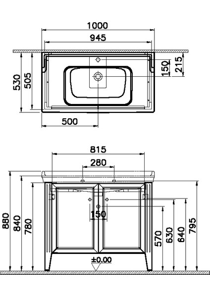 Valarte 62157 Lavabo Dolabı, Kapaklı, Etajerli Lavabolu, Krom Kulplu, 100 cm, Mat Gri