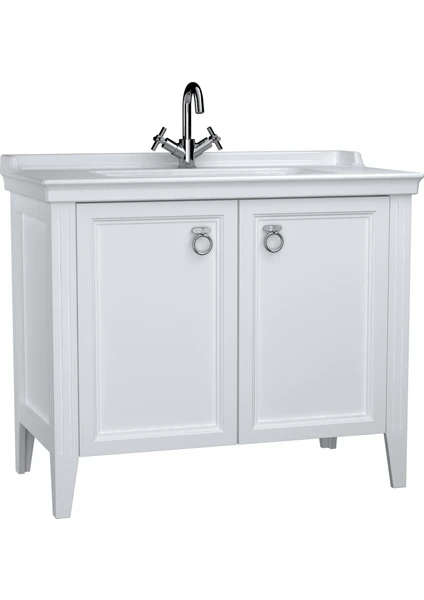 Valarte 62156 Lavabo Dolabı, Kapaklı, Etajerli Lavabolu, Krom Kulplu, 100 cm, Mat Beyaz