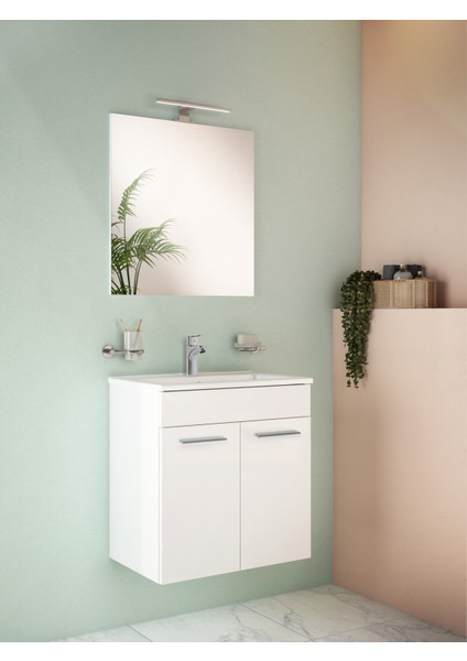 Ardea 75023 Banyo Dolabı Seti, Kapaklı, 60 cm, Parlak Beyaz