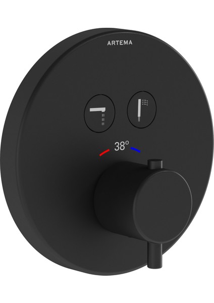 AquaHeat A4271836 Round Ankastre Termostatik Banyo Bataryası, Mat Siyah