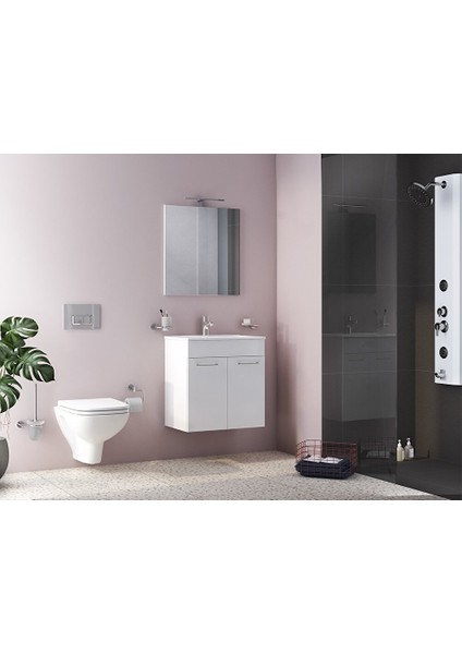 Ardea 67074 Banyo Dolabı Seti Kapaklı 60 cm Parlak Beyaz