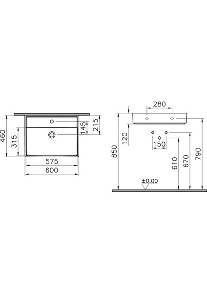 ArchiPlan 7414B077-0001 Lavabo, Mat Terra Rosa, 60x46 cm