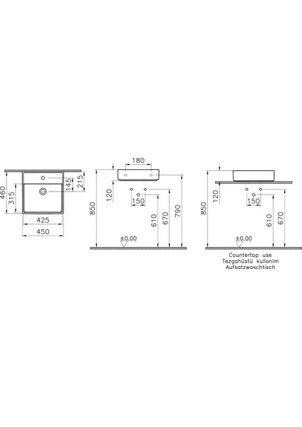 ArchiPlan 7413B076-0041 Lavabo, Mat Taş Gri 45x46 fiyatları