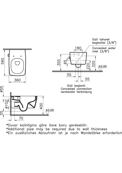Metropole 7672B003-7212 Rim-ex Asma Klozet,Termostatik Ara Musluklu, VitrA Fresh, 56cm modelleri