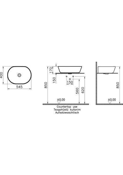 Geo 7427B070-0016 Oval Çanak Lavabo, 55 cm, Siyah fiyatları