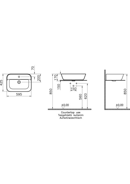 Geo 7426B083-0041 Dikdörtgen Çanak Lavabo, 60 cm, Mat Siyah