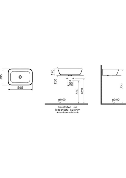 Geo 7425B083-0016 Dikdörtgen Çanak Lavabo, 60 cm, Mat Siyah fiyatları